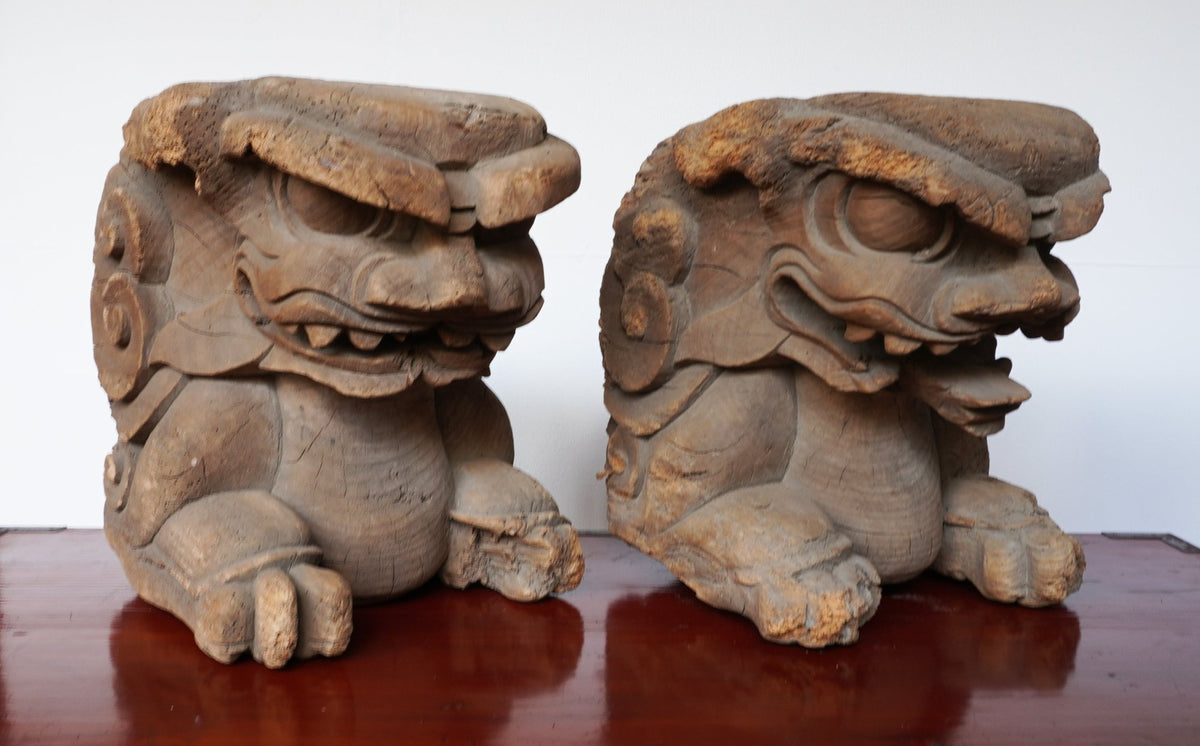 一対〉木鼻 獅子阿吽像【Chinese lion Kibana, temple and shrine exterior】 [k0419] –  青梵ギャラリー