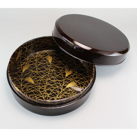 月薄蒔絵鏡巣　長野横笛【Mirror box with moon and silvergrass design by Outeki Nagano】 [k0373]