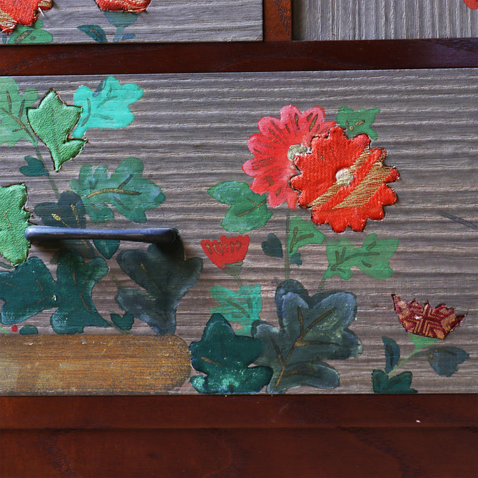 桐小箪笥-木目込み草花図【KIRI small chest with peinted flowers design 】[j1173]Japanese vintage Furniture