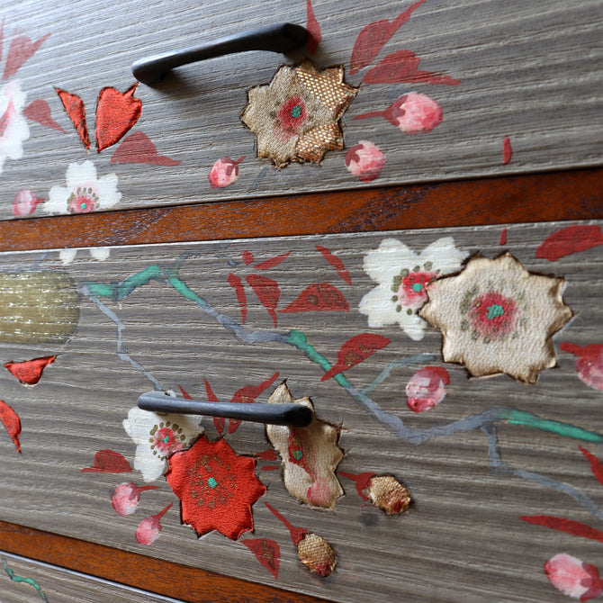 桐小箪笥-木目込み草花図【KIRI small chest with peinted flowers design 】[j1173]Japanese vintage Furniture