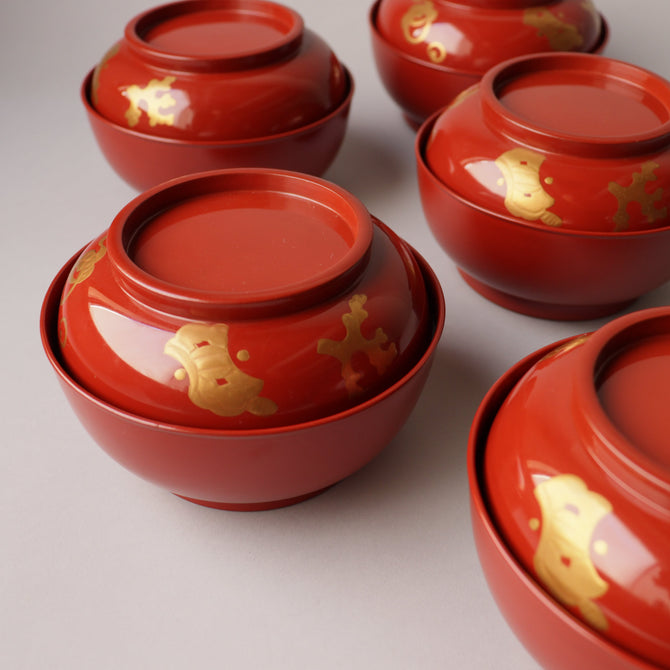 宝尽くし蒔絵椀 5客揃い 【Maki-e Bowl 5-piece Set with auspicious designs of lucky motifs 】[L00010]