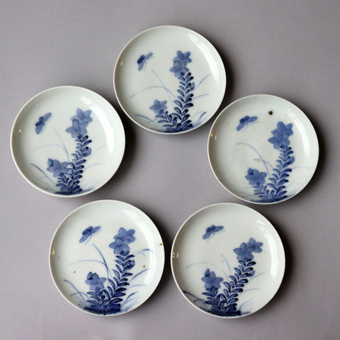 古伊万里染付秋草花図豆皿５客揃[p0328]【Old IMARI small plate-5pcs】