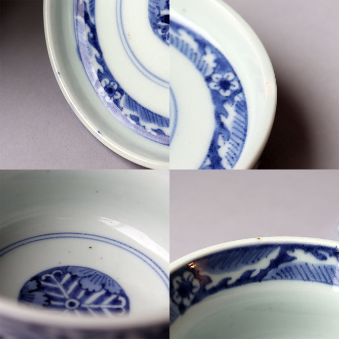 古伊万里牡丹唐草図染付蓋碗　3客[p0327]【Old IMARI bowl‐3pcs】